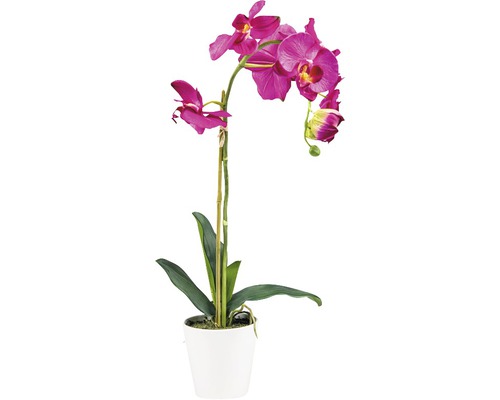 Orchidée artificielle dans un pot en céramique H 65 cm rose vif