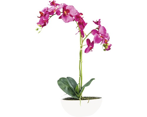 Orchidée artificielle dans une coupe en céramique H 65 cm rose vif