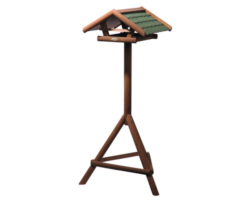 Abri-mangeoire pour oiseaux Panorama avec support 44x44x121,5 cm gris cendre Mangeoire à oiseaux autoportante en bois avec toit