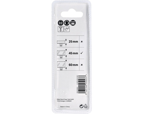 Emballage avec consignes de sécurité et informations sur les tailles des scies cloches