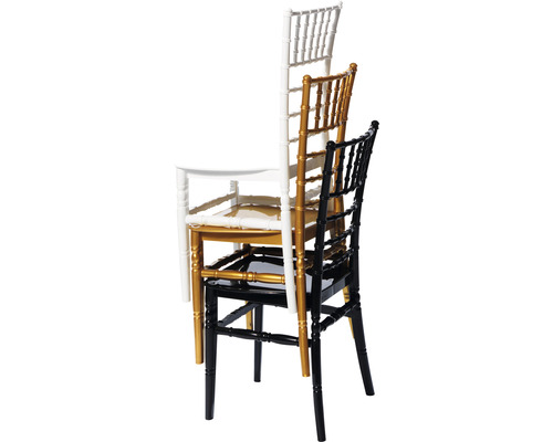 Chaises empilables pour événements en noir, or et blanc