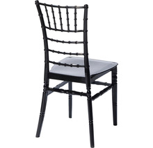 Chaise Chiavari noire avec assise rembourrée, vue arrière.