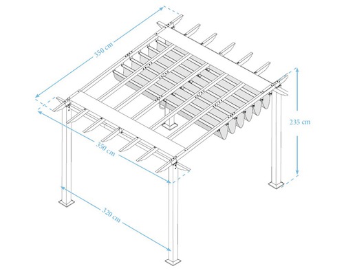 Illustration d''une pergola avec les dimensions 350 cm x 350 cm x 235 cm