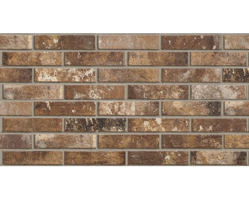 Listel Brick Antica Fornace rosso 6 x 25 cm Mur en briques brunes avec joint clair