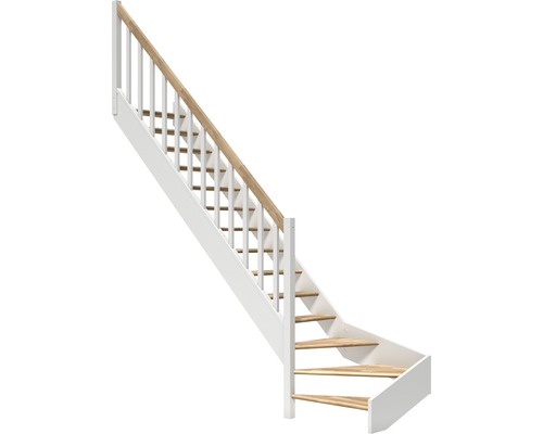 Escalier à limon latéral Pertura Elenie chêne sans contremarches 1/4-tournant en bas à gauche 16 marches / 17 pas de marche garde-corps à barres verticales