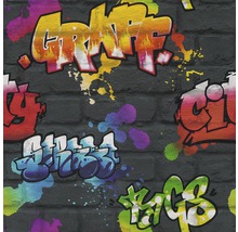 Tapete mit Graffiti-Motiv auf Backsteinhintergrund