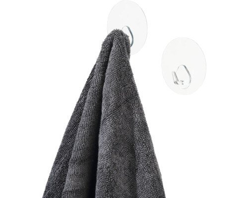 Serviette grise sur crochet à ventouse transparent