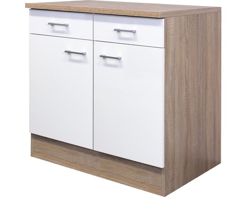 Unterschrank mit Schublade und Drehtür Flex Well Samoa BxHxT 80x85x60 cm Frontfarbe weiss - Korpusfarbe sonoma eiche