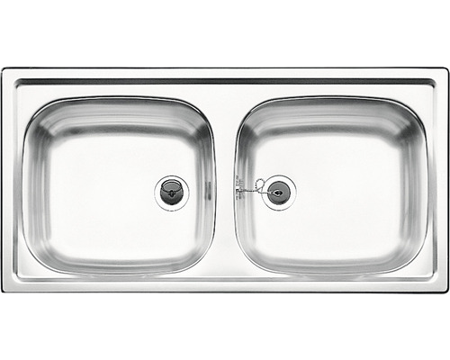 Évier en acier inoxydable à deux cuves avec bouchons