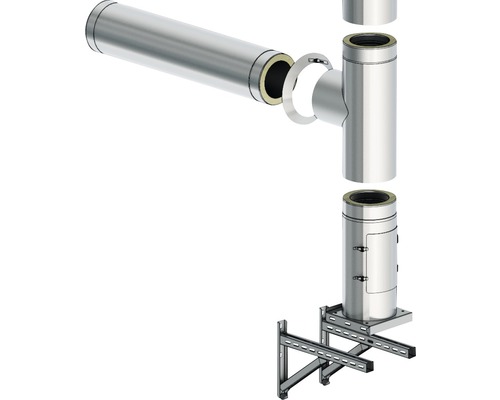 Cheminée à double paroi en acier inoxydable avec support mural et té