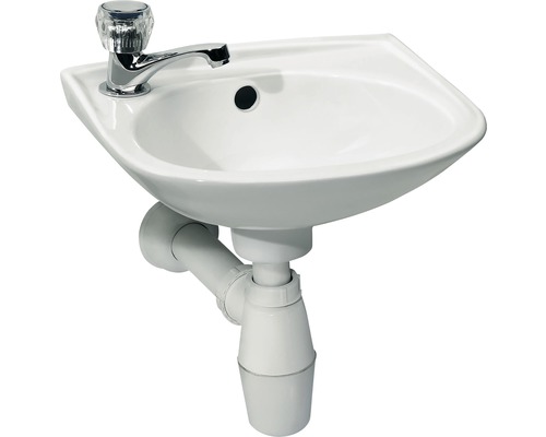 Lave-mains - Ensemble comprenant robinet de lave-mains GAIA céramique émaillée blanche 32x28 cm