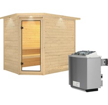 Sauna en bois massif Karibu Kanami avec poêle 9 kW, avec commande intégrée et couronne-thumb-2
