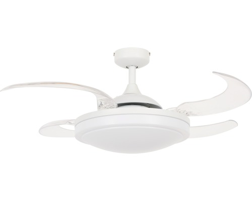 Ventilateur de plafond blanc transparent Fanaway Evora Ø 94 cm avec télécommande + pales rabattables, fonction été + hiver