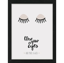 Affiche décorative encadrée avec des yeux et le texte Ferme les yeux et fais un vœu