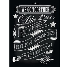 Grafik mit dem Text: Wir gehören zusammen wie Salz und Pfeffer, Milch und Kekse, Kaffee und Sahne.