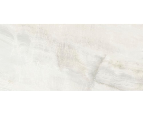 Carrelage de sol en grès cérame fin Dubai gris vitrifié, 32x62.5 cm Vue détaillée d'un carreau mural blanc avec aspect marbre.