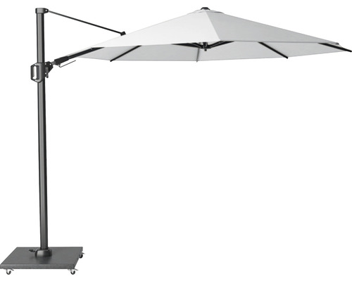 Freiarmschirm mit rechteckigem Schirm und stabilem Standfuss auf Rollen