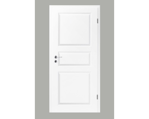 Porte intérieure Pertura Pila 03 laque blanche (semblable à RAL 9010) 61,0x198,5 cm à droite Porte intérieure blanche avec trois panneaux et poignée de porte