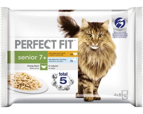 Nourriture pour chats Perfect Fit 7+ Senior dinde et poisson 4x85 g