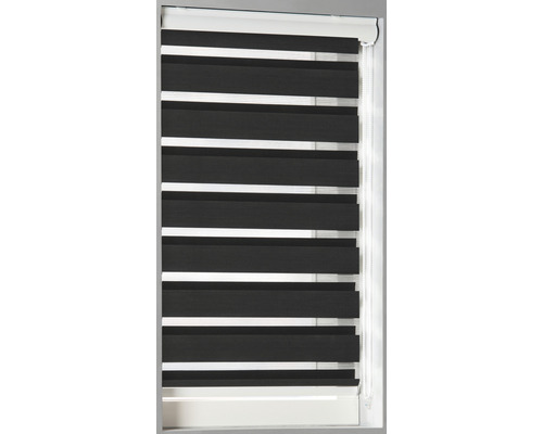 SOLUNA Doppelrollo D-R3 mit weisser Kassette schwarz 40x175 cm Fensterrollo mit horizontalen Streifen zur Lichtregulierung