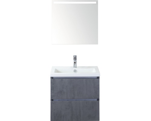 Ensemble de meubles de salle de bains Vogue 60 cm avec lavabo en pierre naturelle et miroir avec éclairage LED béton anthracite