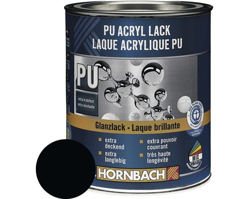 HORNBACH Buntlack PU Acryllack glänzend RAL 9005 tiefschwarz 750 ml