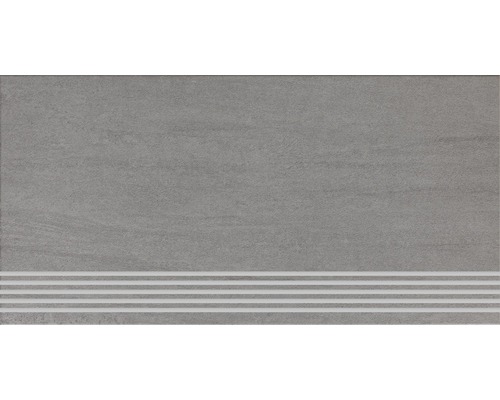Feinsteinzeug Stufenfliese Sokio grigio 30x60 cm Graue Treppenfliese mit drei Streifen