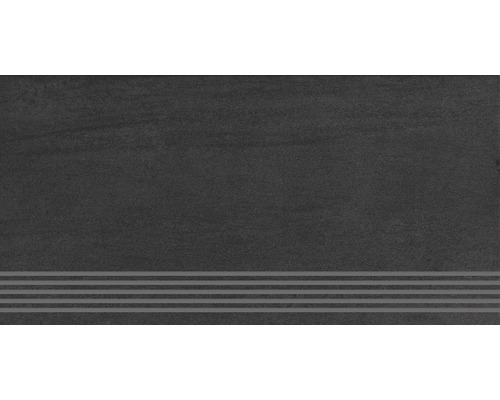 Feinsteinzeug Stufenfliese Sokio nero 30x60 cm Dunkle Treppenfliese mit drei Rillen