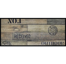 Fussmatte mit Holzoptik und den Aufschriften ''No.1'', ''Received'', ''Amsterdam'' und ''Outdoor''