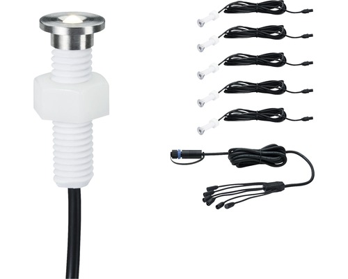 Spot à encastrer Plug & Shine kit d'extension IP67 5x0,22W 3 lm 3000 K blanc chaud Ø 15/10 mm MicroPen II argent 230/24V 5 pces