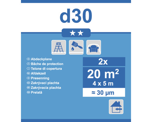 Abdeckplane d30, 2 Stück, 20 Quadratmeter, 4 mal 5 Meter, circa 30 Mikrometer