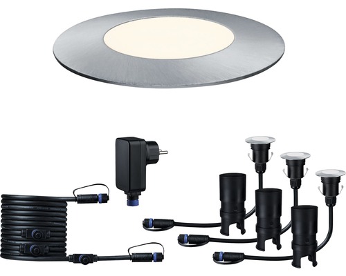 Paulmann Plug & Shine LED Einbauleuchten Basisset Floor Mini IP65 3x2,5W 3x95 lm 3000 K warmweiss Ø 55/40 mm Edelstahl 230/24V 3 Stück