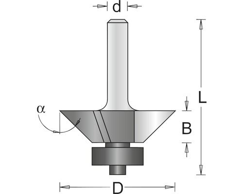 Skizze eines Fasenfräsers mit Massangaben