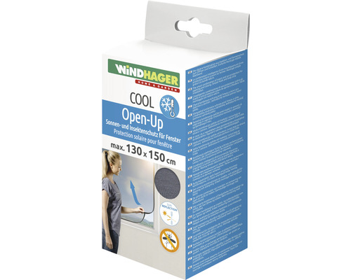 Moustiquaire Windhager COOL protection solaire OpenUp anthracite 130x150 cm Emballage pour protection solaire et anti-insectes pour fenêtre Windhager COOL Open-Up, taille maximale 130 x 150 cm