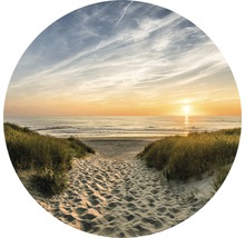 Ein Weg durch Sanddünen zum Strand bei Sonnenuntergang