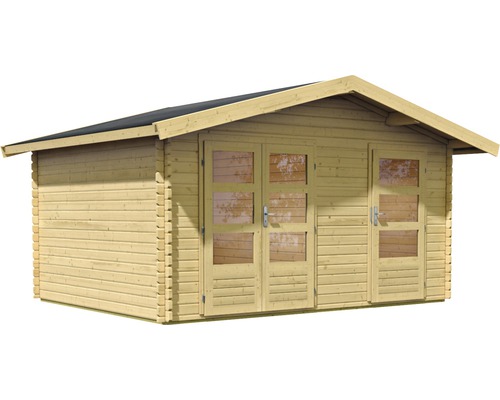 Abri de jardin en bois avec portes fenêtres