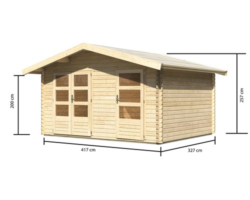 Image d''un abri de jardin en bois mesurant 417 x 327 x 257 centimètres