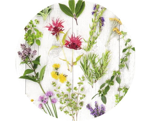 Tableau sur verre rond Herbs & Flowers Ø 20 cm