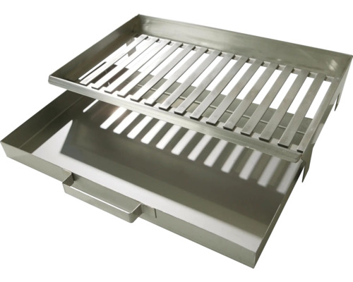 Grille de foyer Buschbeck et bac à cendres pour barbecue cheminée 46x30x9 cm Grille en acier inoxydable avec bac de récupération des graisses amovible