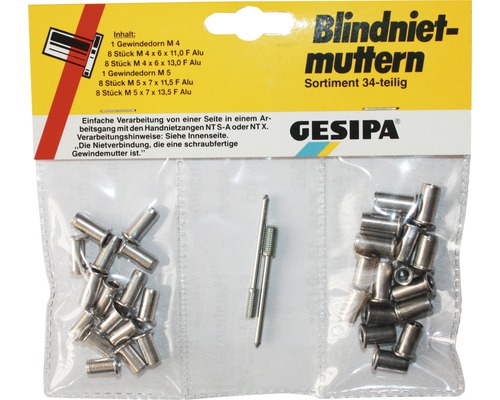Écrou à rivet borgne Gesipa 34 pièces aluminium