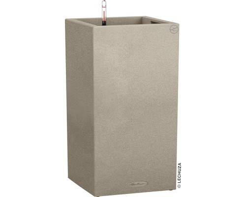 Vase Lechuza Canto Stone 40 x 40 x H 76 cm beige avec système d’arrosage de la terre insert pour plantes substrat indicateur de niveau d’eau