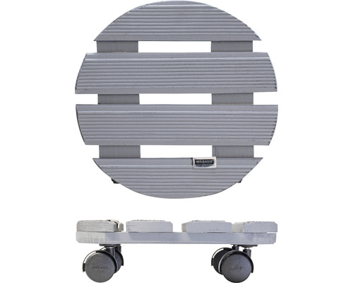 Pflanzenroller aus Holz mit Rollen, Ansicht von oben und von der Seite