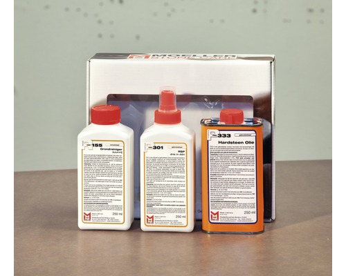 Set d''entretien de la pierre Möller avec nettoyant de base, détachant et huile pour pierre dure