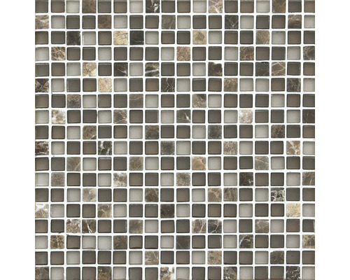 Mosaïque de verre avec pierre naturelle Safari 30x30 cm Carreau de mosaïque avec des éléments carrés dans différentes nuances