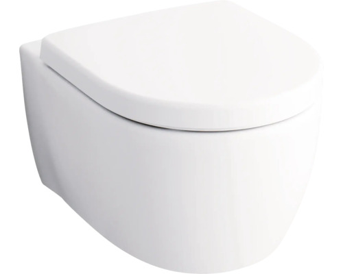 Wandhängendes Tiefspülklosett mit geschlossenem Spülrand und Toilettendeckel