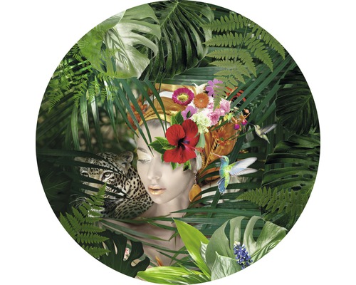 Tableau sur verre rond Jungle Girl Face Ø 30 cm