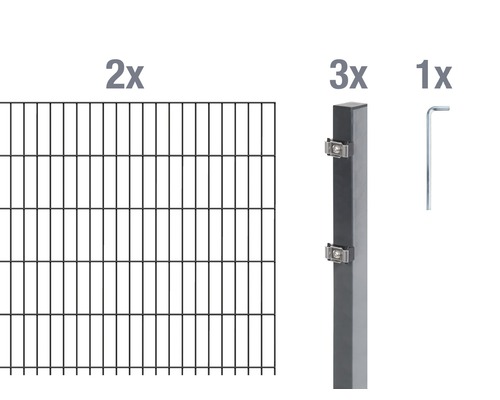 Clôture en grillage rigide double fil Alberts, (ensemble), hauteur 80 cm, 2 panneaux pour 4 m, 3 poteaux