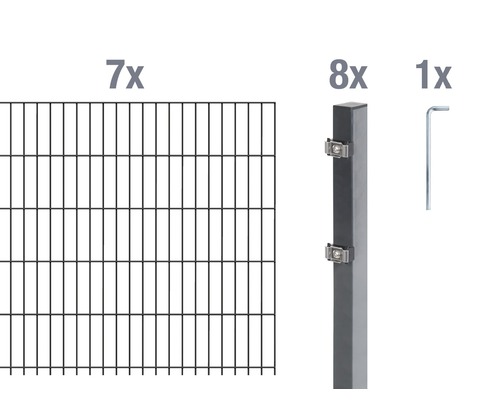Clôture en grillage rigide double fil Alberts, (ensemble), hauteur 80 cm, 7 panneaux pour 14 m, 8 poteaux Clôture en grillage rigide double fil Alberts, (ensemble), hauteur 80 cm, 7 panneaux pour 14 m, 8 poteaux
