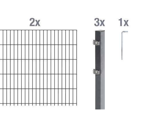 Clôture en grillage rigide double fil Alberts, (ensemble), hauteur 100 cm, 2 panneaux pour 4 m, 3 poteaux