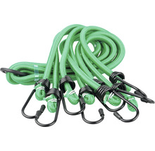 Mehrere grüne Spanngummis mit Haken